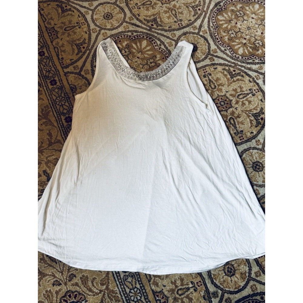 Vocal Ivory Tank Top Swing Rayon Spandex Mesh Beaded Neck S/Small Made In USA
